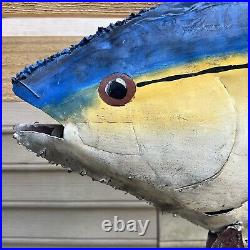 Vintage 3FT Trade Sign Rustic Hand Painted Metal Blue Fin Tuna Fish Sculpture 3D
