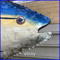 Vintage 3FT Trade Sign Rustic Hand Painted Metal Blue Fin Tuna Fish Sculpture 3D