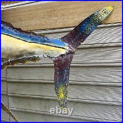 Vintage 3FT Trade Sign Rustic Hand Painted Metal Blue Fin Tuna Fish Sculpture 3D