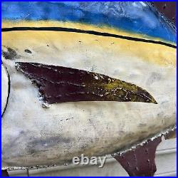 Vintage 3FT Trade Sign Rustic Hand Painted Metal Blue Fin Tuna Fish Sculpture 3D