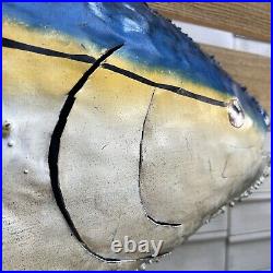 Vintage 3FT Trade Sign Rustic Hand Painted Metal Blue Fin Tuna Fish Sculpture 3D