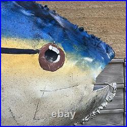 Vintage 3FT Trade Sign Rustic Hand Painted Metal Blue Fin Tuna Fish Sculpture 3D
