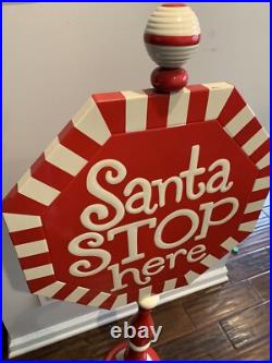 Vintage 44Porcelain Paint Metal Sign Santa STOP here Santa Claus Christmas 50's