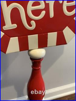 Vintage 44Porcelain Paint Metal Sign Santa STOP here Santa Claus Christmas 50's