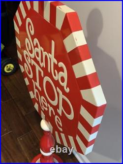Vintage 44Porcelain Paint Metal Sign Santa STOP here Santa Claus Christmas 50's
