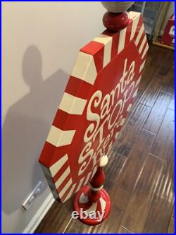 Vintage 44Porcelain Paint Metal Sign Santa STOP here Santa Claus Christmas 50's