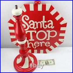 Vintage 44Porcelain Paint Metal Sign Santa STOP here Santa Claus Christmas 50's