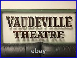 Vintage 56 Hand Painted Glass Vaudeville Theater Sign Transom Lg Antique