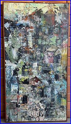 Vintage 60s Textured Architectural Painting Modern Art MCM Mid Century Signed