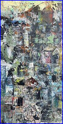 Vintage 60s Textured Architectural Painting Modern Art MCM Mid Century Signed
