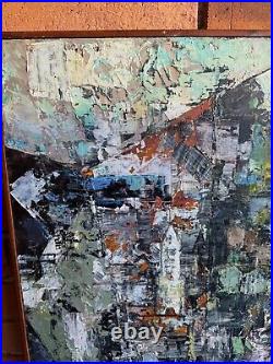 Vintage 60s Textured Architectural Painting Modern Art MCM Mid Century Signed