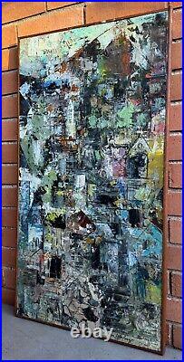 Vintage 60s Textured Architectural Painting Modern Art MCM Mid Century Signed