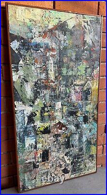 Vintage 60s Textured Architectural Painting Modern Art MCM Mid Century Signed
