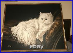 Vintage 70's 80'S MCM Letterman Painting White Persian Cat