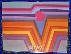 Vintage 70s Geometric MID Century Modern Modernist Abstract Painting Landscape