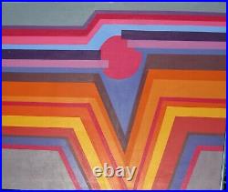 Vintage 70s Geometric MID Century Modern Modernist Abstract Painting Landscape