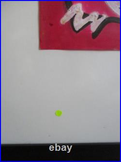 Vintage 80s Audrey Johnson Abstract Mixed Media Painting Cat Chicken Art Signed