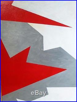 Vintage ABSTRACT GEOMETRIC BAUHAUS OIL PAINTING MID CENTURY MODERN Signed