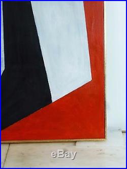 Vintage ABSTRACT GEOMETRIC BAUHAUS OIL PAINTING MID CENTURY MODERN Signed 1968