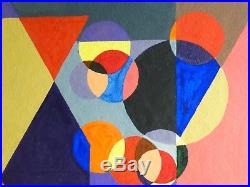 Vintage ABSTRACT GEOMETRIC MODERNIST COLORIST PAINTING MID CENTURY MODERN Signed