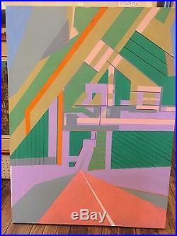 Vintage ABSTRACT GEOMETRIC MODERN OIL PAINTING MID CENTURY NY Signed 1970s