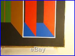 Vintage ABSTRACT GEOMETRIC OP ART OIL PAINTING MID CENTURY MODERN Signed