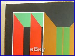 Vintage ABSTRACT GEOMETRIC OP ART OIL PAINTING MID CENTURY MODERN Signed