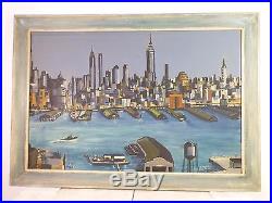 Vintage ABSTRACT NEW YORK SKYLINE OIL PAINTING MID CENTURY MODERN Signed 1958