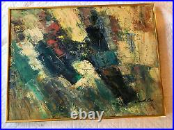 Vintage ABSTRACT hand painted original PAINTING gold blue green signed David Lee