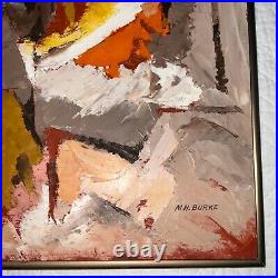 Vintage ABSTRACT hand painted original oil PAINTING taupe orange by M. H. Burke