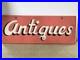 Vintage ANTIQUES sign double sided Painted Wood 26 X 10 circa 1950