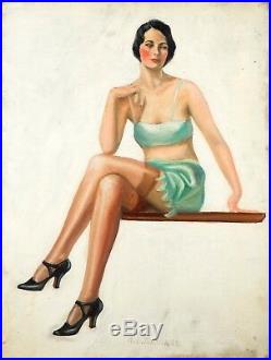 Vintage A. L. Ridgard Pinup Painting, c. 1940 -Illustration Art