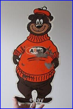 Vintage A&w Root Beer Rooty The Bear Painted Metal Sign Drive In Restaurant Hat