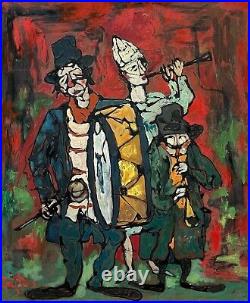 Vintage Abstract Clowns Musicians Band Painting Mid Century Modern Art Signed