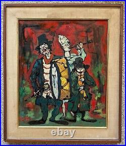 Vintage Abstract Clowns Musicians Band Painting Mid Century Modern Art Signed