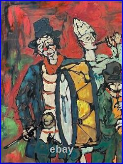 Vintage Abstract Clowns Musicians Band Painting Mid Century Modern Art Signed