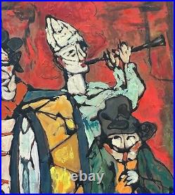 Vintage Abstract Clowns Musicians Band Painting Mid Century Modern Art Signed