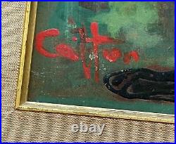 Vintage Abstract Clowns Musicians Band Painting Mid Century Modern Art Signed