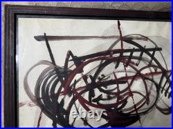 Vintage Abstract Composition Oil On Paper Painting Signed And Framed