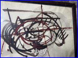 Vintage Abstract Composition Oil On Paper Painting Signed And Framed