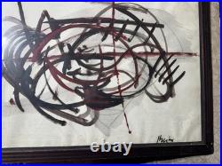 Vintage Abstract Composition Oil On Paper Painting Signed And Framed