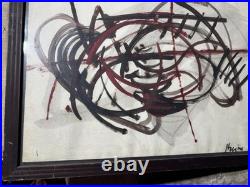 Vintage Abstract Composition Oil On Paper Painting Signed And Framed