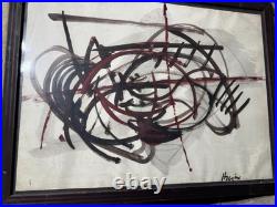 Vintage Abstract Composition Oil On Paper Painting Signed And Framed