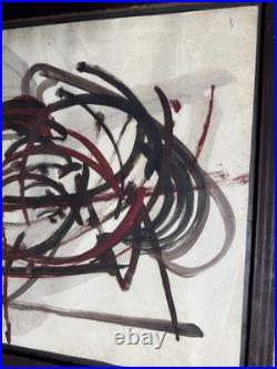 Vintage Abstract Composition Oil On Paper Painting Signed And Framed