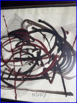 Vintage Abstract Composition Oil On Paper Painting Signed And Framed