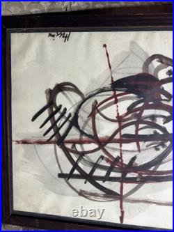 Vintage Abstract Composition Oil On Paper Painting Signed And Framed