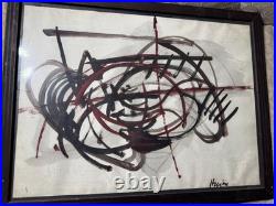 Vintage Abstract Composition Oil On Paper Painting Signed And Framed