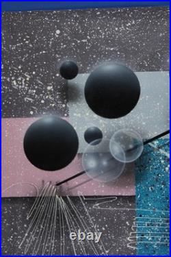 Vintage Abstract Geometric Acrylic Painting 1980s Signed Josef Kugler