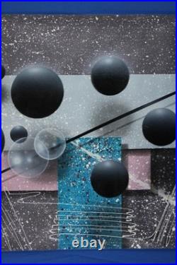 Vintage Abstract Geometric Acrylic Painting 1980s Signed Josef Kugler