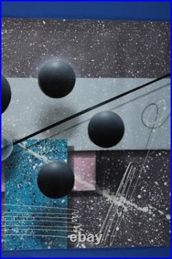 Vintage Abstract Geometric Acrylic Painting 1980s Signed Josef Kugler